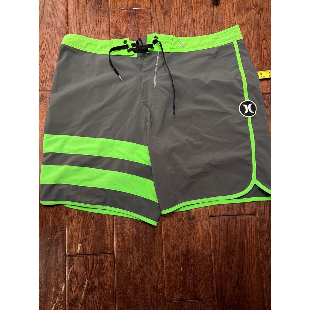 Hurley Board Shorts Mens 42 Grey Neon‎ Green Striped Swim Trunks Surf Shorts